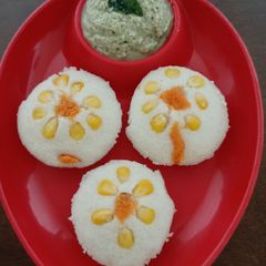 Idli with Veggie Art A picture of Idli with Veggie Art.