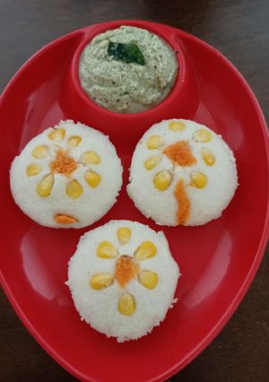 A picture of Idli with Veggie Art.