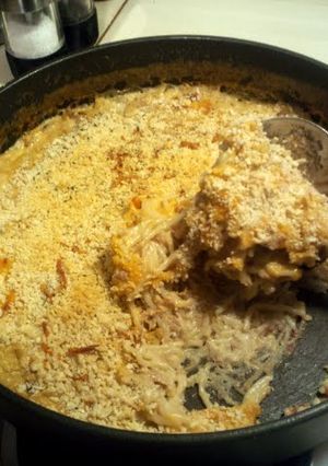 A picture of Tuna Tetrazzini Cheddar Bake.