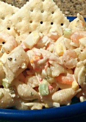 A picture of Seafood pasta salad.