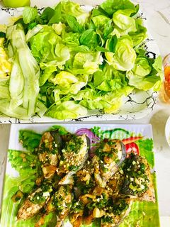 Hình của món Cá nướng mỡ hành cuốn bánh tráng :).