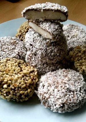 A picture of Vickys Scottish Chocolate Macaroon Bars, GF DF EF SF NF.