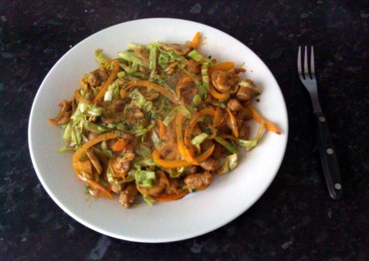 Homemade Stir Fried Cabbage and Pork Sausage