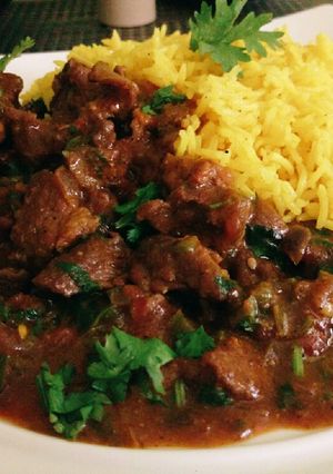 A picture of Mbuzi Curry & Turmeric Rice #CharityRecipe.