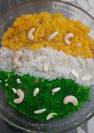 ટ્રાય કલર મીઠો ભાત (Tri color Sweet Rice Recipe In Gujarati) રેસીપી મુખ્ય ફોટો