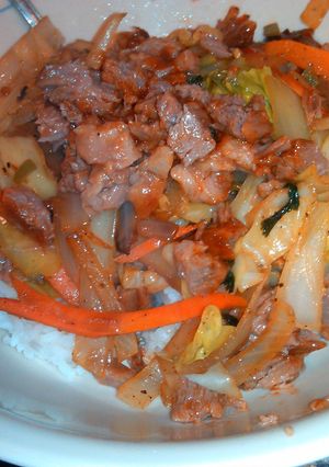 A picture of Amazing! boneless BBQ rib stir fry!!.