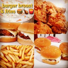 A picture of Burgers with broast and fries.