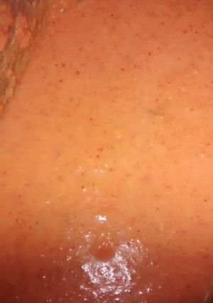 A picture of Roasted red pepper soup!!.
