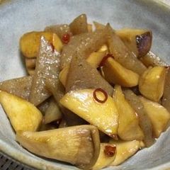 A picture of King Oyster Mushroom and Konnyaku Spicy Stir-Fry.