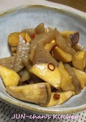 A picture of King Oyster Mushroom and Konnyaku Spicy Stir-Fry.