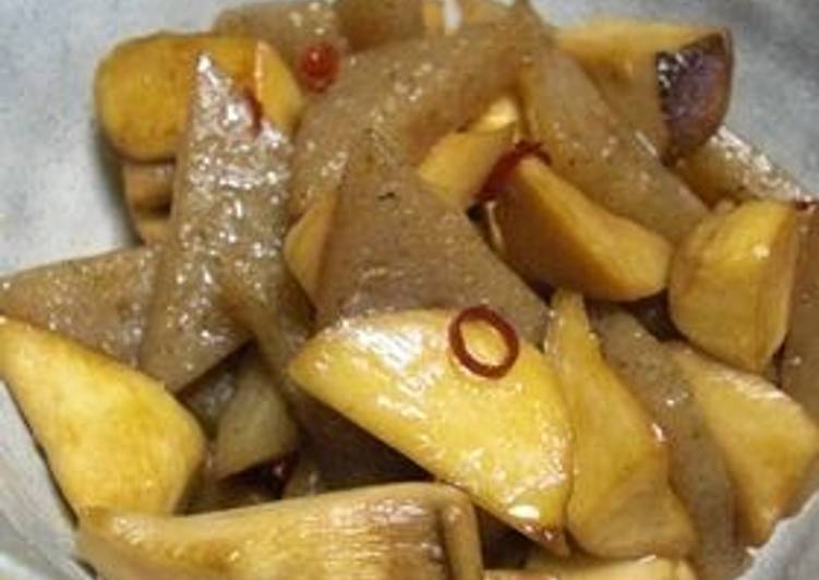 Recipe of Homemade King Oyster Mushroom and Konnyaku Spicy Stir-Fry