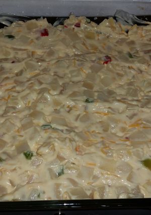 A picture of Cheesy potato casserole.