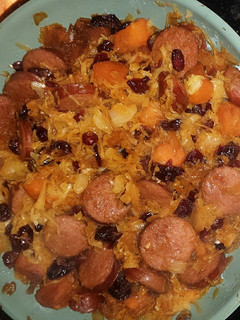 A picture of Sausage and Sweet Potato stir fry.