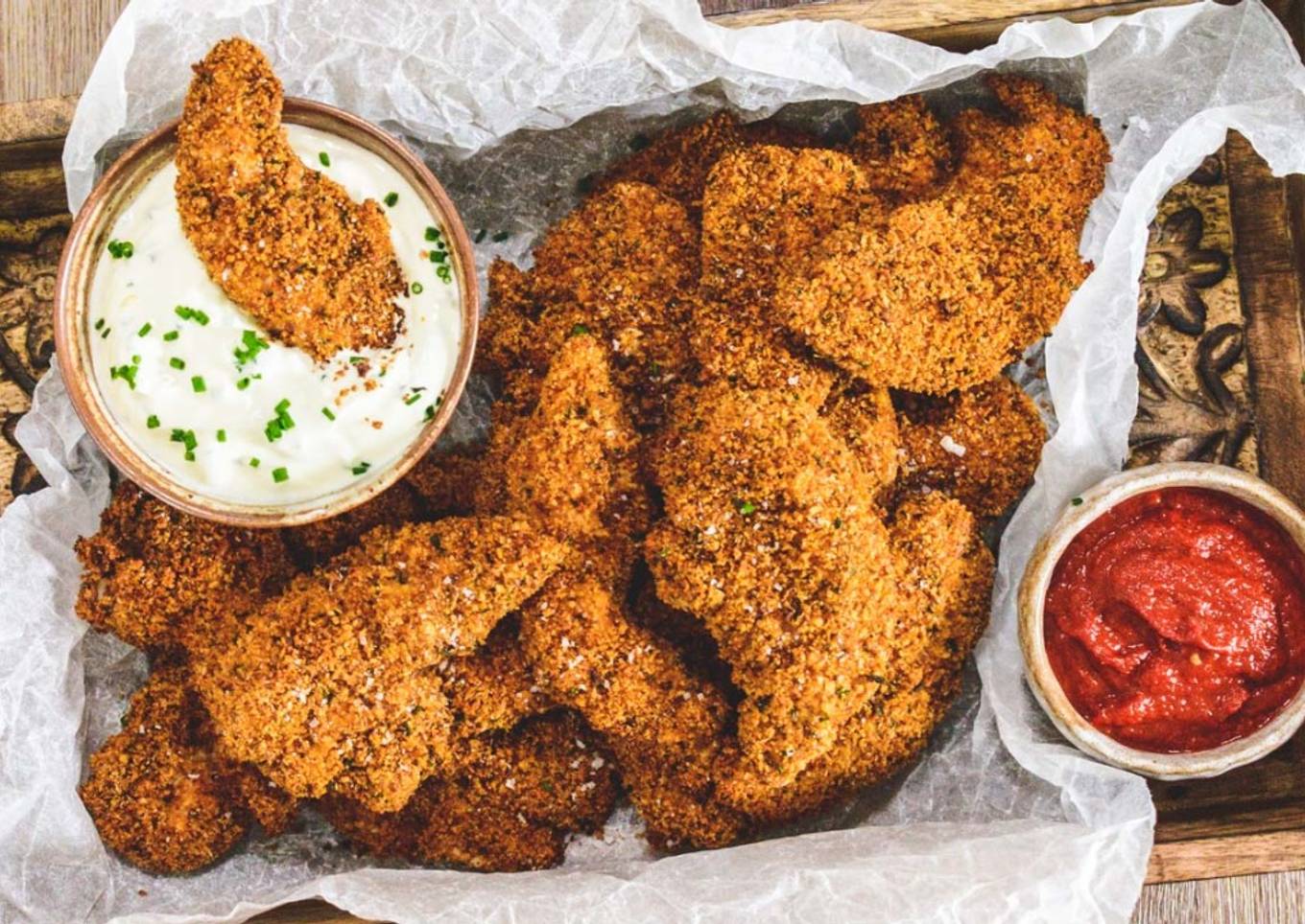 Oven-Baked Chicken Dippers with a Creamy Chive Dip