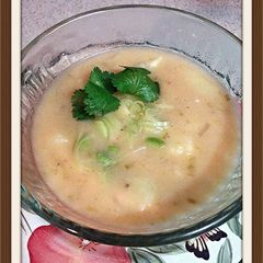 A picture of leek & baked potato soup.