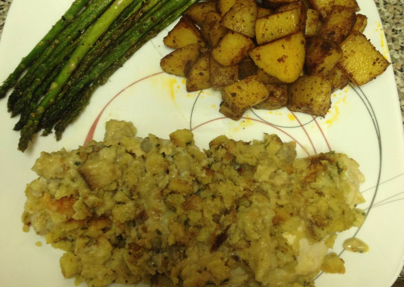 Chicken Smothered With Mushroom Sauce And Stuffing