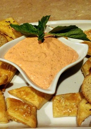 A picture of Roasted red pepper dip.