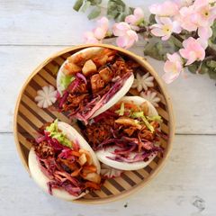 Pulled jackfruit hoisin sauce Bao bun A picture of Pulled jackfruit hoisin sauce Bao bun.