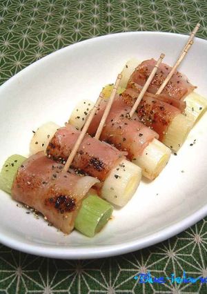 A picture of Bacon Wrapped Japanese Leeks.