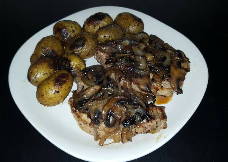 Recipe of Ultimate Cast Iron Pork Chops with Onions &amp; Mushrooms