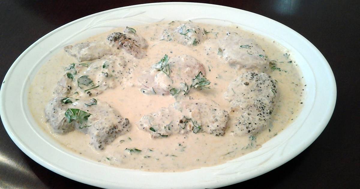 Pork Medallions in a Mustard Apple Brandy Green Peppercorn Sauce Recipe