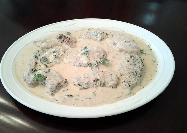 Simple Way to Prepare Homemade Pork Medallions in a Mustard Apple Brandy Green Peppercorn Sauce