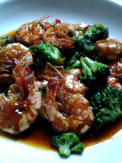 A picture of Stirfry Shrimp and Brocolli.