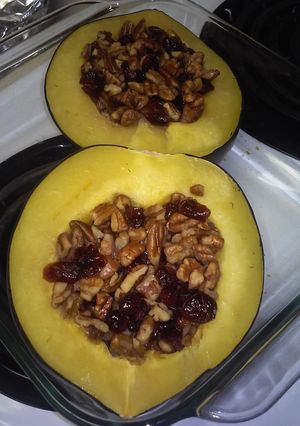 A picture of Easy, Baked Cranberry-Pecan Acorn Squash.
