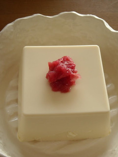A picture of Silken Tofu Topped with Umeboshi.
