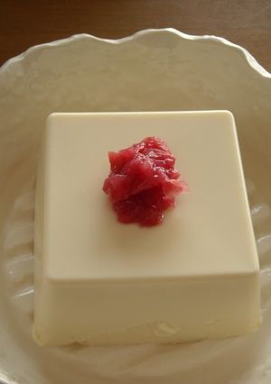 A picture of Silken Tofu Topped with Umeboshi.