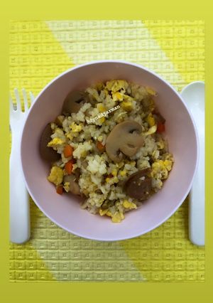 Foto resep Butter rice with mushroom dan sosis