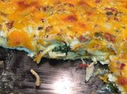 A picture of shredded chicken casserole
