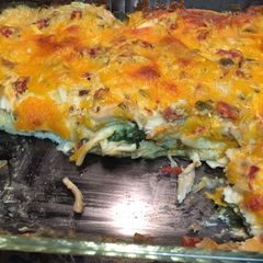 A picture of Chicken and spinach enchilada dinner casserole.