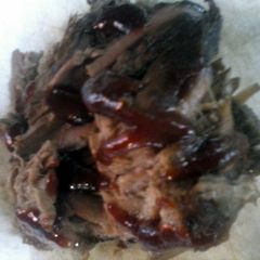 A picture of Brad's Brisket slow cooked in porter with apple barbeque sauce.