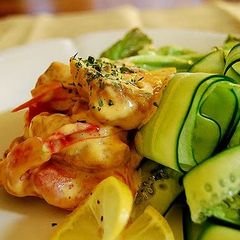 A picture of Salmon with Mayonnaise Sauce.