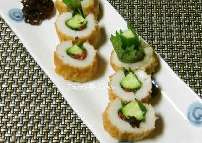 Steps to Make Quick Easy Appetizer! Chikuwa Stuffed with Umeboshi, Shiso Leaves, and Cucumbers
