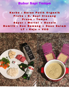 Foto resep Mpasi 6m+ Day 3 - Bubur Sapi Tempe
