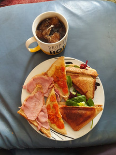 A picture of BLT an Cherry Coke with Cherry Coke Ice Cube's.