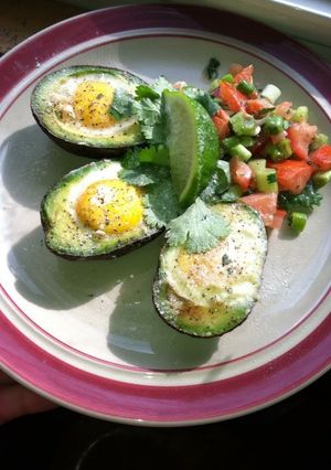 A picture of Baked Eggs In Avocados.