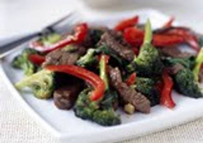 Beef, red pepper and mushroom stirfry