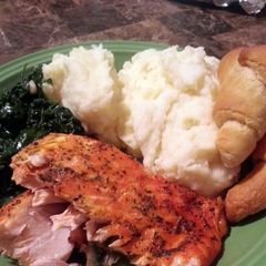 A picture of baked salmon.