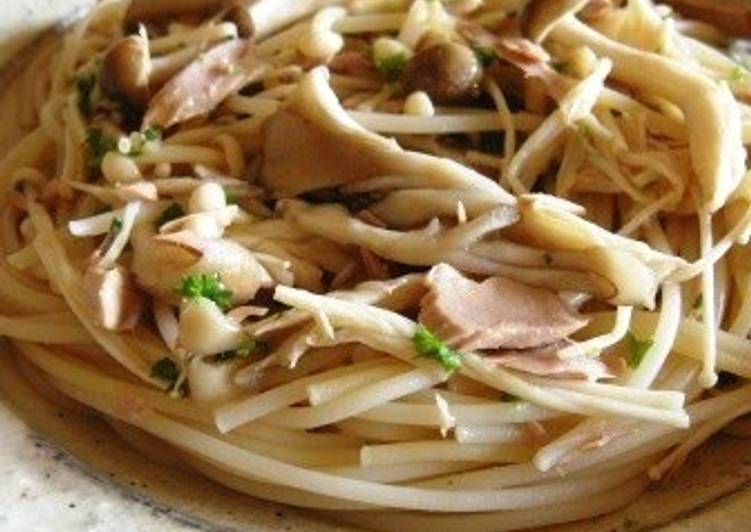 Simple Way to Make Speedy Chilled Mushroom and Tuna Pasta in Just One Bowl