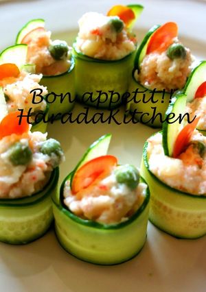 A picture of 15 Minute Recipe - Crab Salad Wrapped in Cucumber.