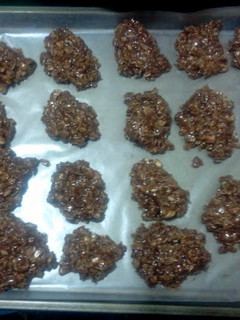 A picture of non bake cocoa-peanut butter cookies.