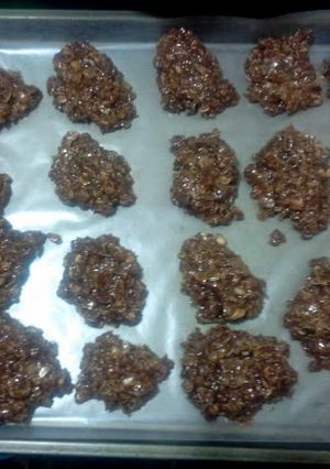 A picture of non bake cocoa-peanut butter cookies.