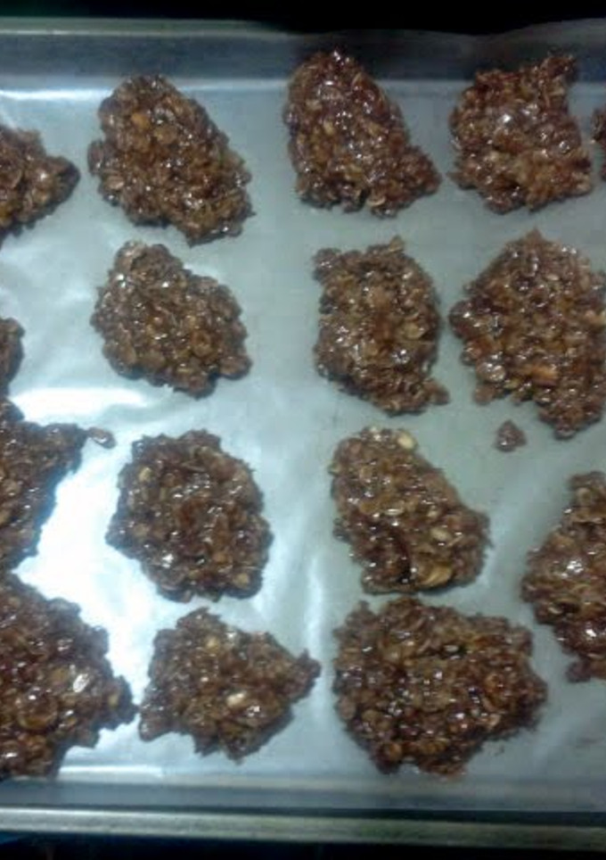 A picture of non bake cocoa-peanut butter cookies.