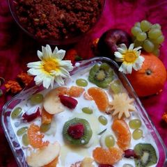 A picture of Innovative Indo Western Masti carrot bread roll fruit Pudding.