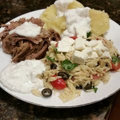 A picture of Brad's Greek lamb dinner.