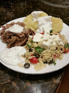 A picture of Brad's Greek lamb dinner.