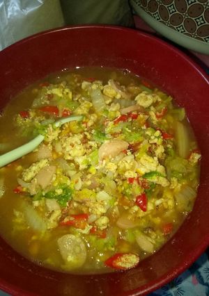 Foto resep Sawi putih kuah baksos (bakso,sosis) pedas manis